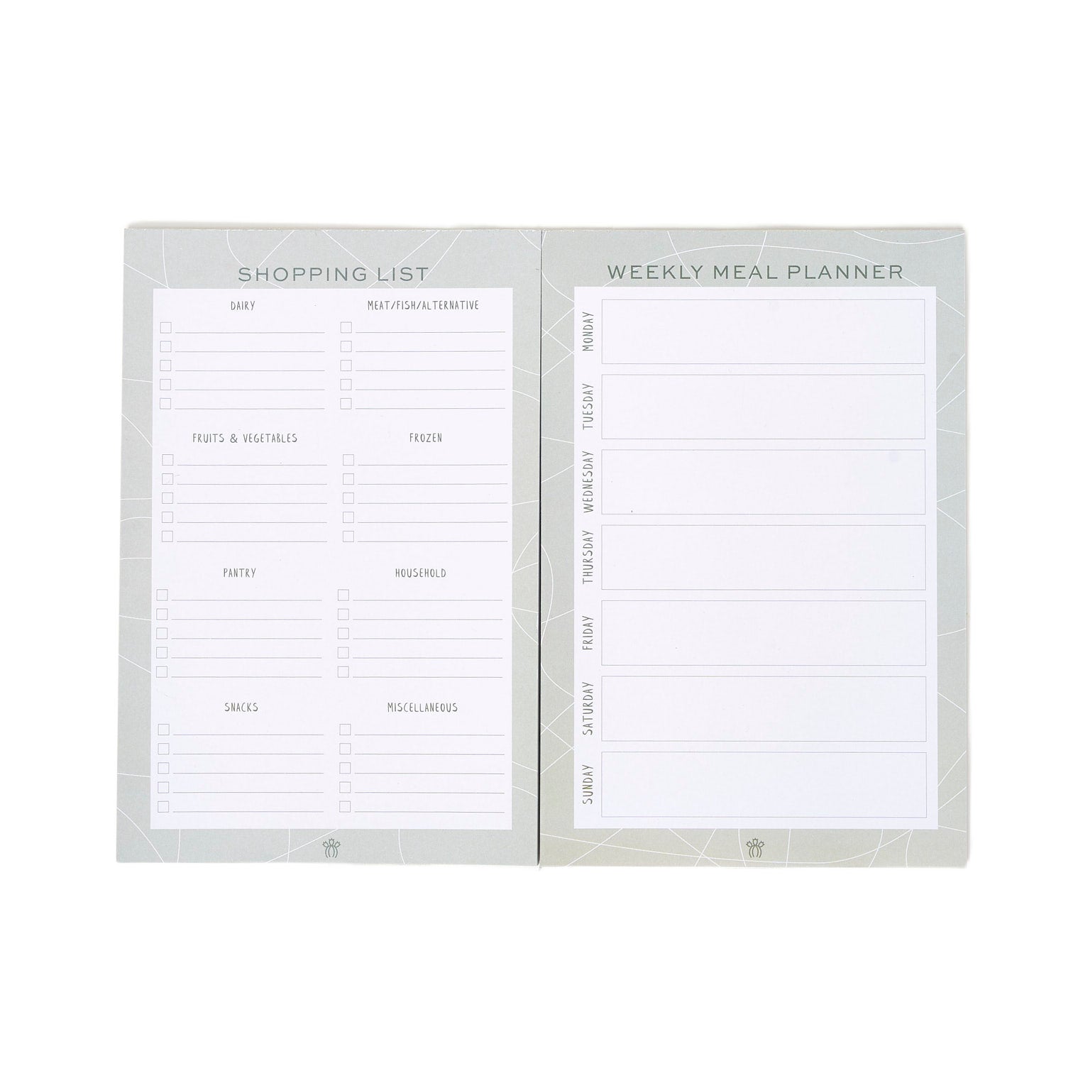 Swirl Weekly Meal Planner & Shopping list with magnetic panel on the back of each
