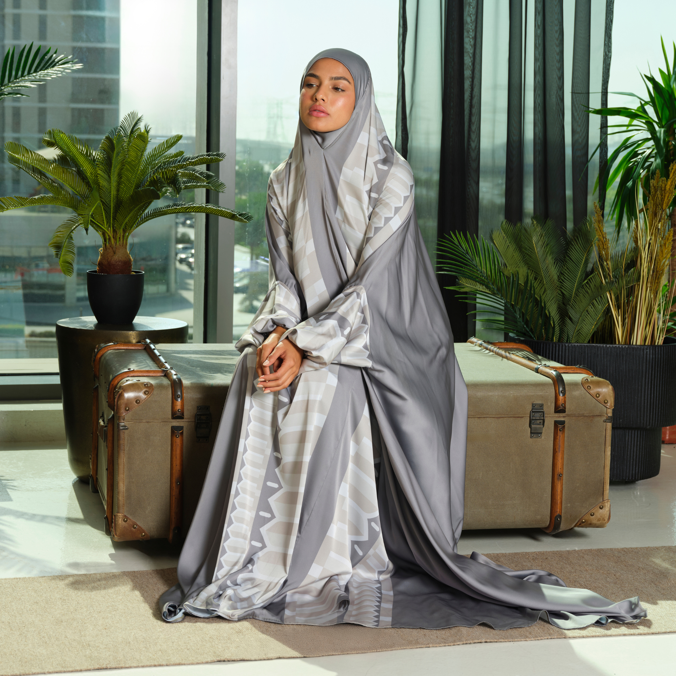 'Sharjah' Prayer Dress With Pouch, Pewter