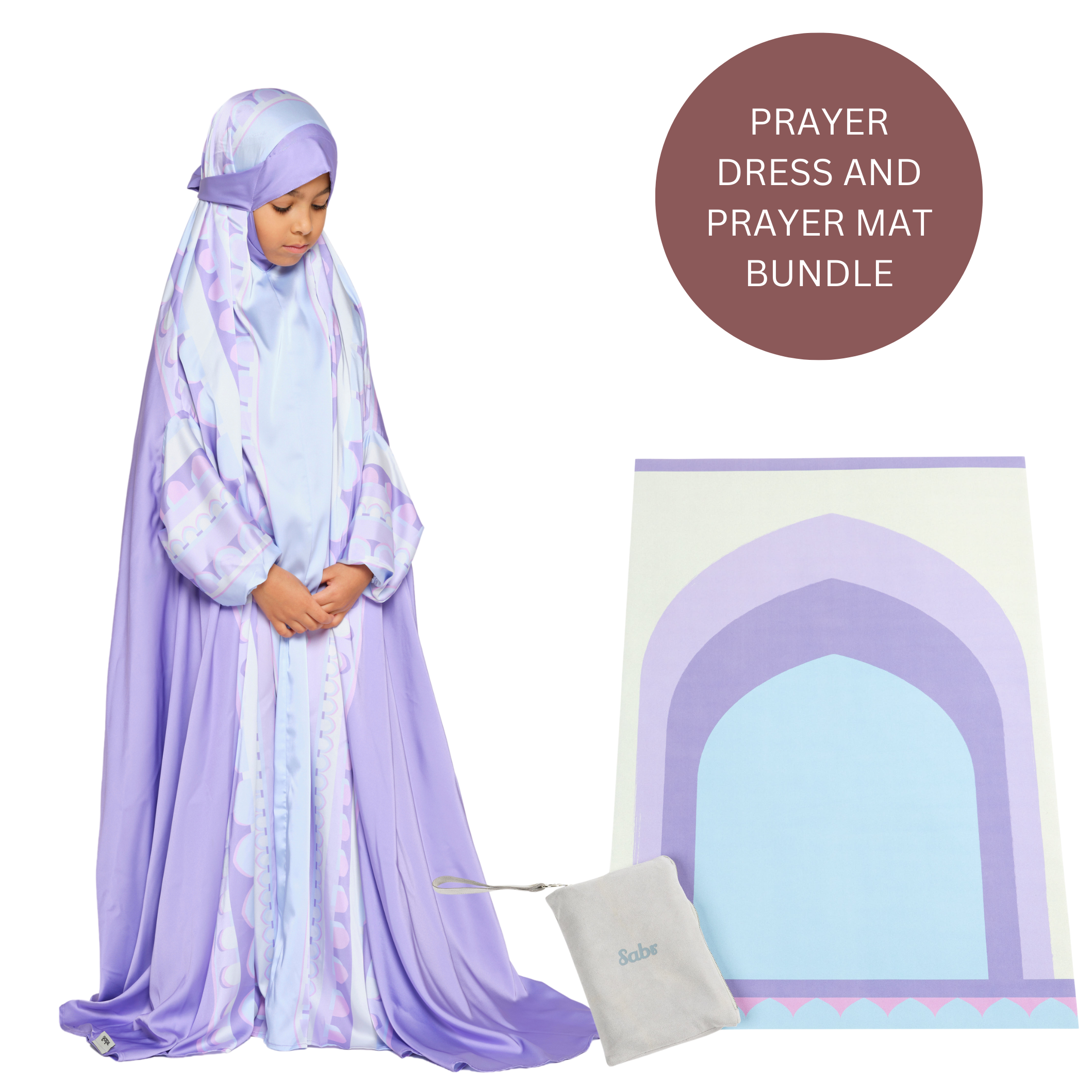 'Baghdad' Kids Prayer Dress & Compact Prayer Mat Bundle