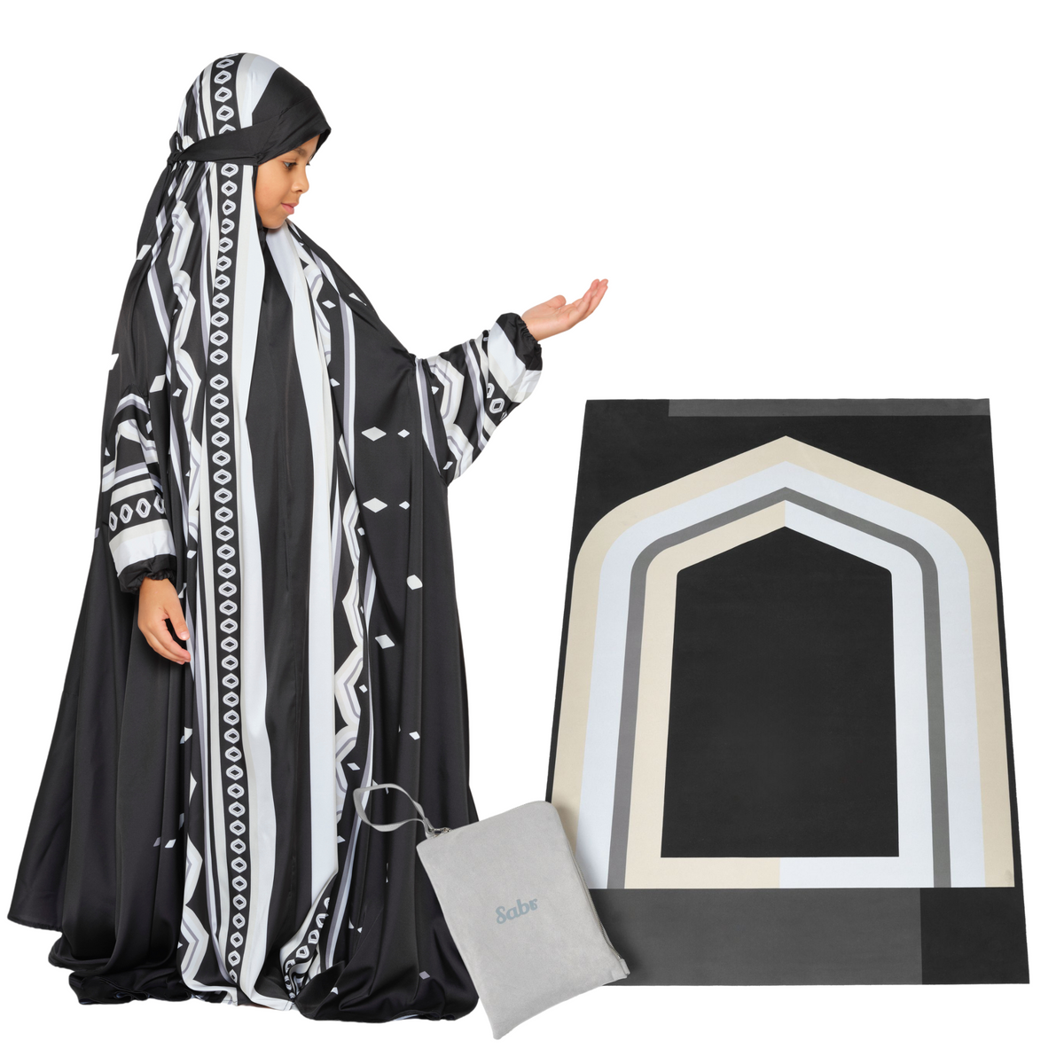 طقم صلاة أطفال "نزوى" بعباءة ومصلية صغيرة الحجم