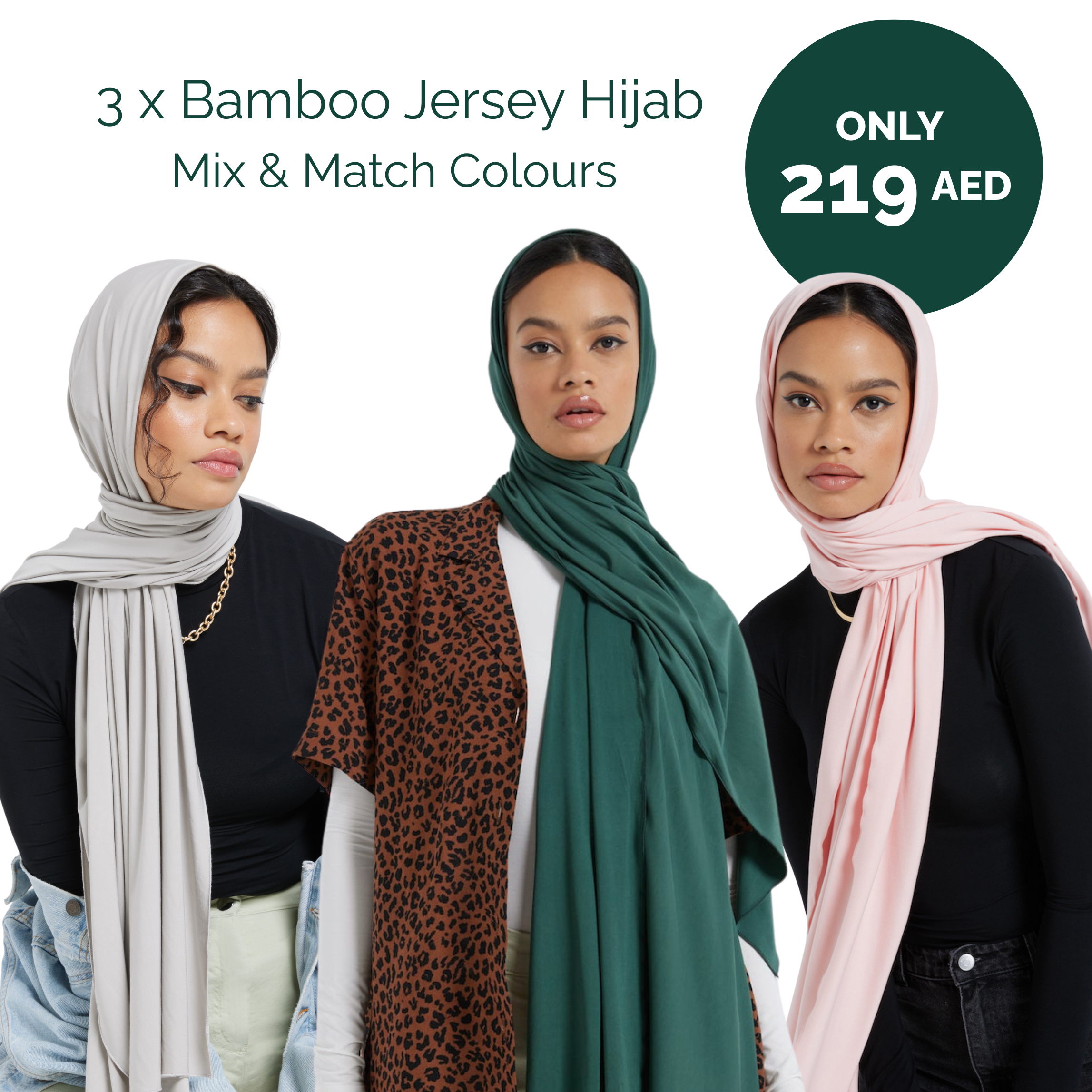 3 x Bamboo Jersey Hijab (Mix & Match Colours) For 219AED