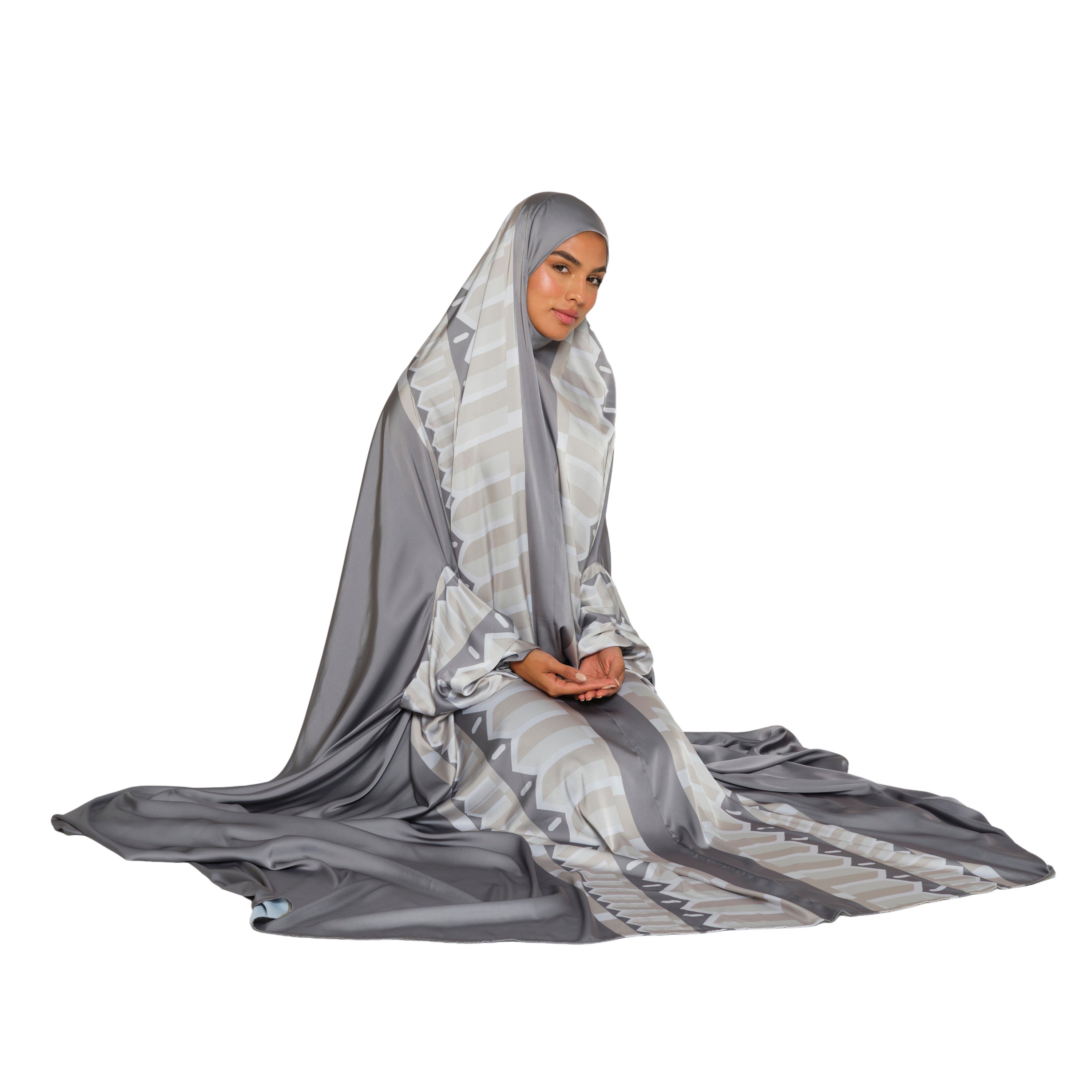 'Sharjah' Prayer Dress With Pouch, Pewter