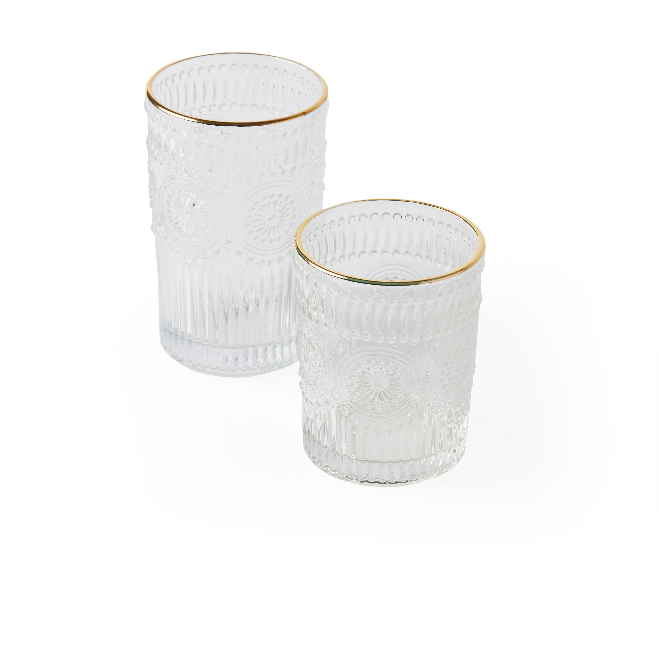 'Ray' Gold Rimmed Sunflower Ribbed Glass