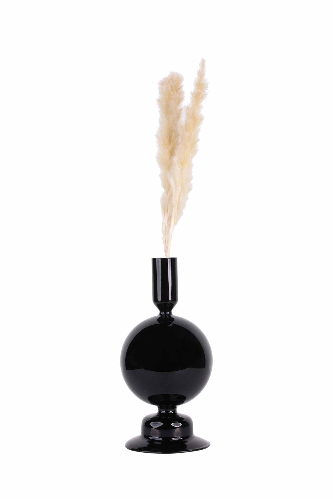 Crystal Ball glass candle holder Black