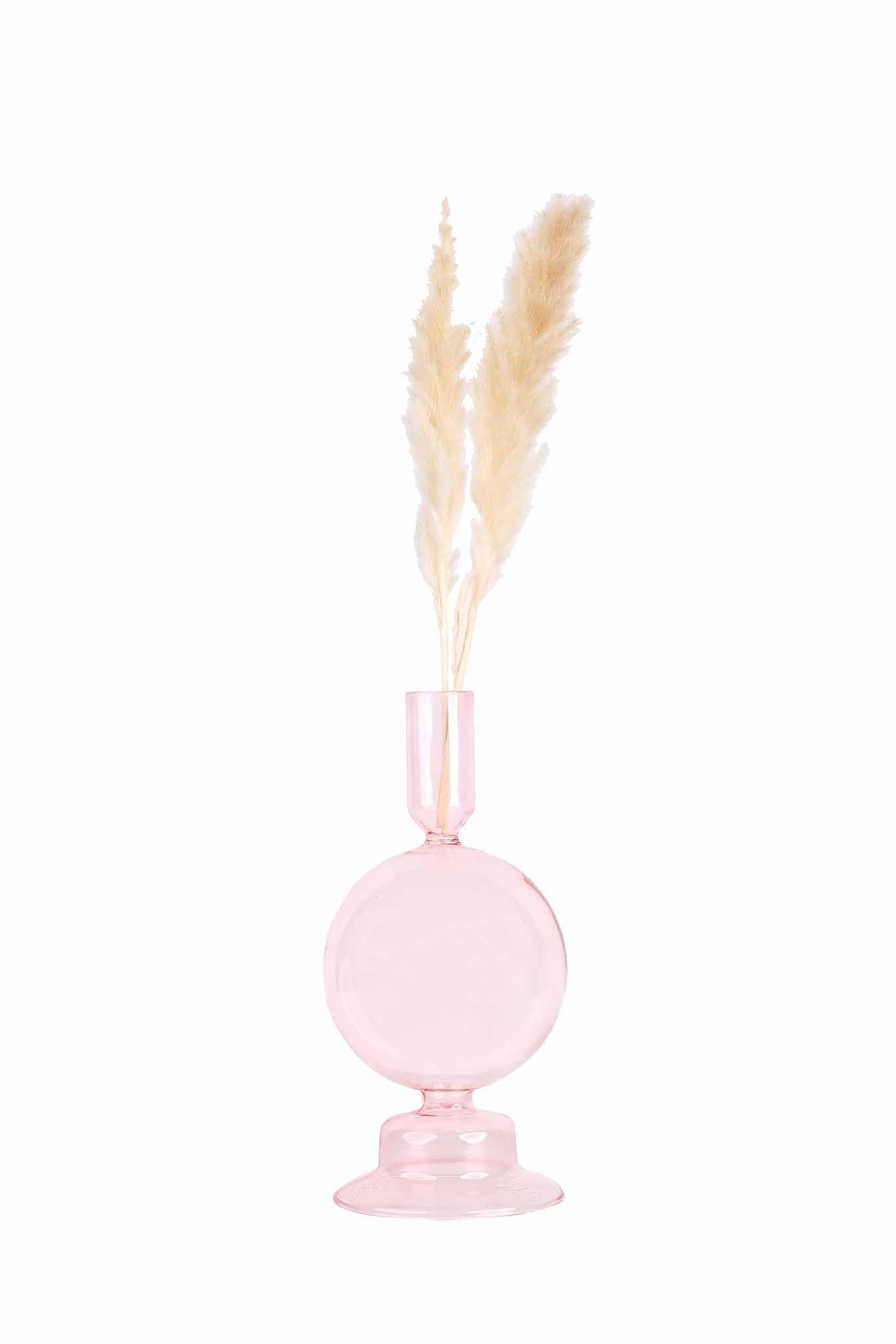Crystal ball glass candle holder Pink