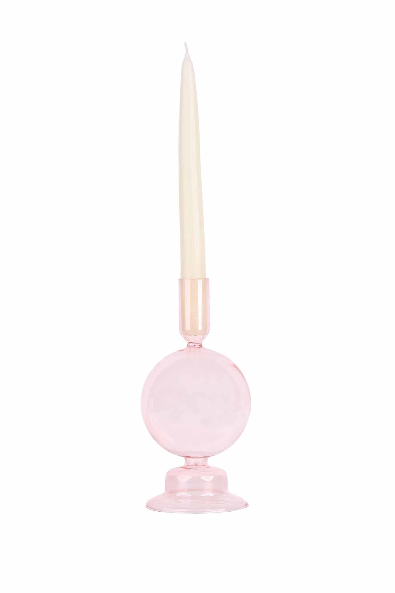 Crystal ball glass candle holder Pink