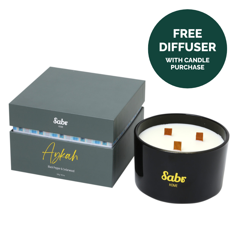 Aykah Wood Wick Candle, Black Pepper & Cedarwood, 520g