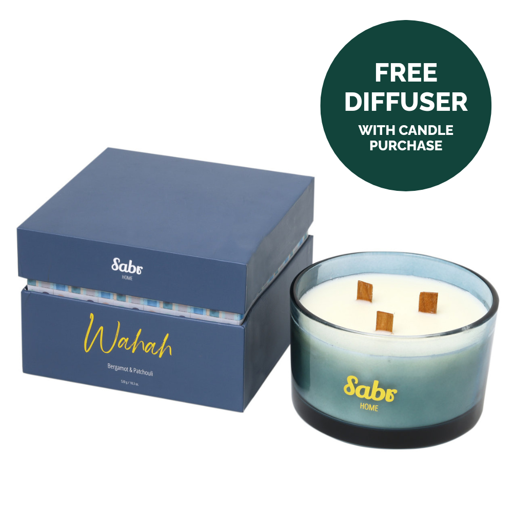 Wahah Wood Wick Candle, Bergamot & Patchouli, 520g