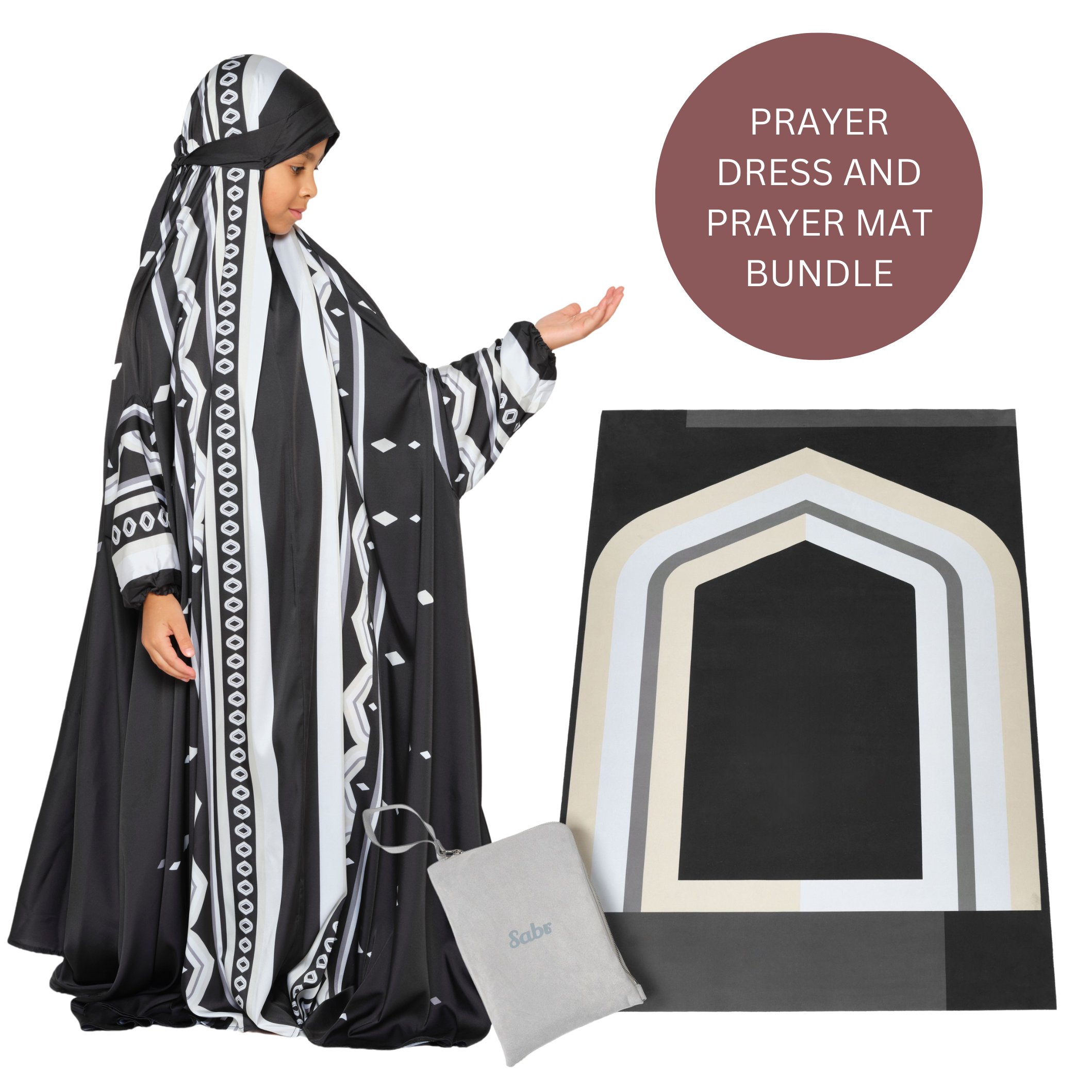 'Nizwa' Kids Prayer Dress & Compact Prayer Mat Bundle