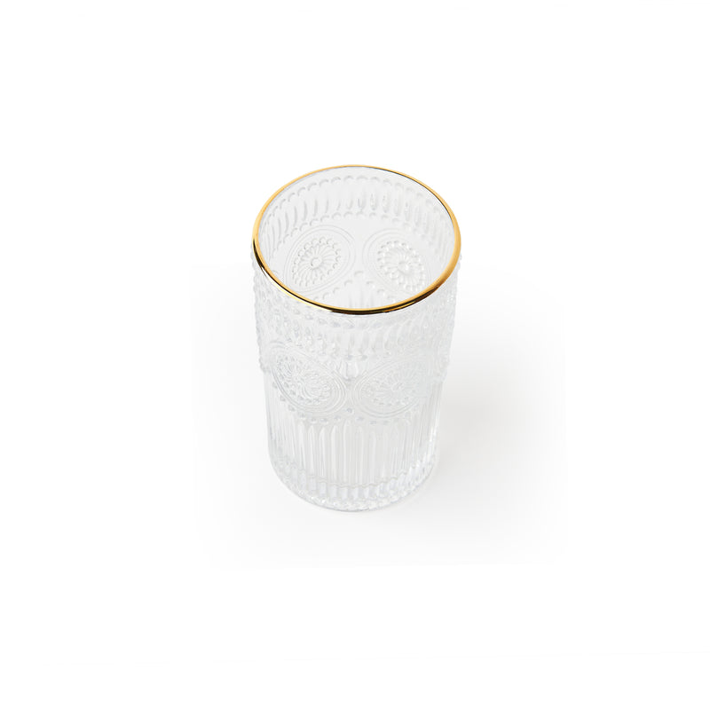 Ray' Gold Rimmed Sunflower Ribbed Glass