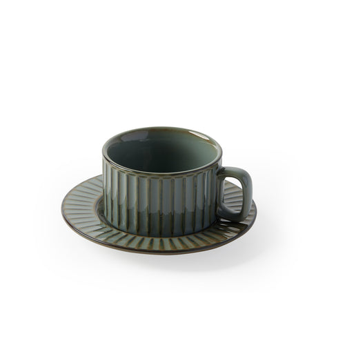 'Claudio' Teacup & Saucer, Dark Sage [Set of 4]