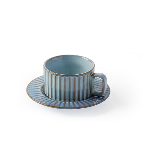 'Claudio' Teacup & Saucer, Sky Grey [Set of 4]