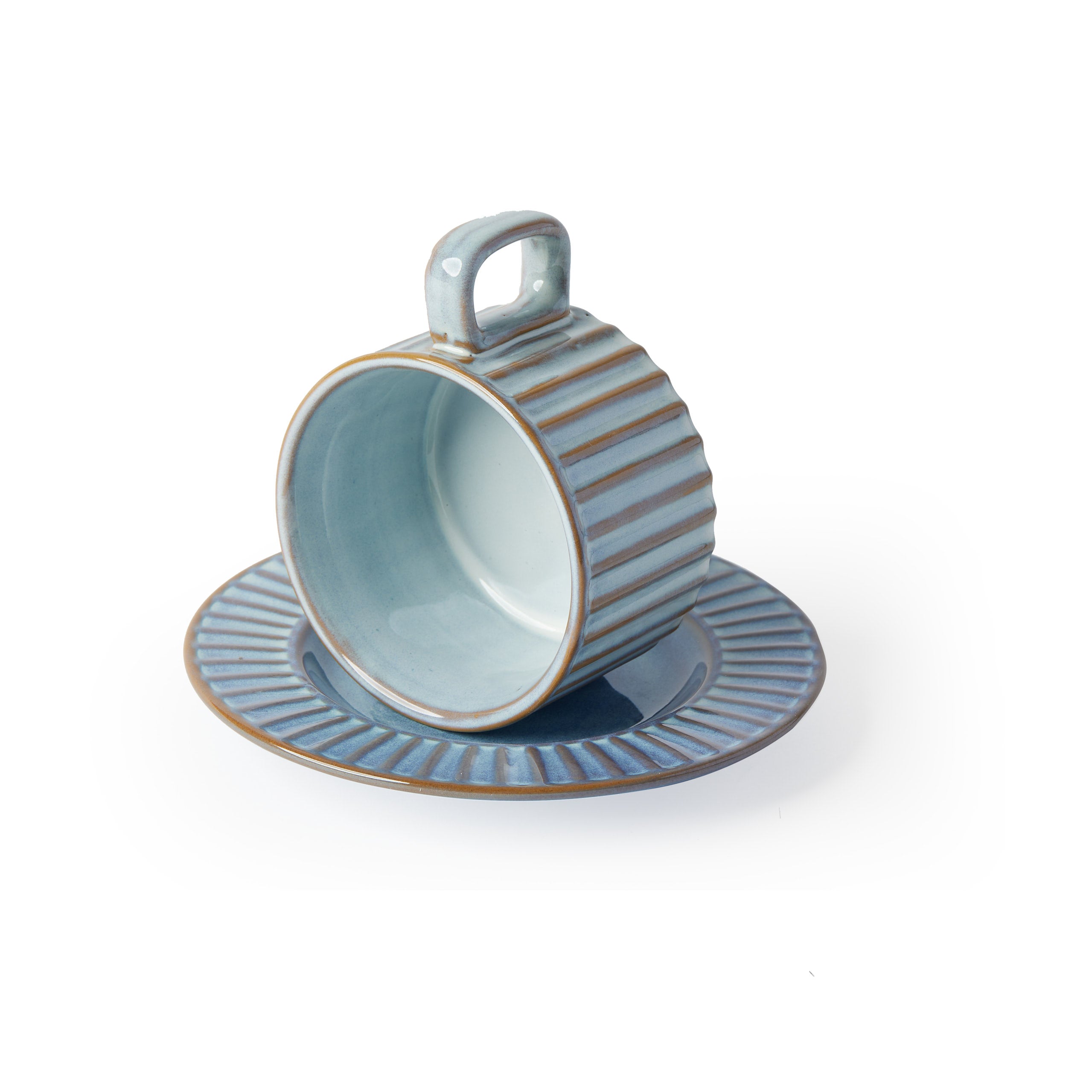 'Claudio' Teacup & Saucer, Sky Grey [Set of 4]