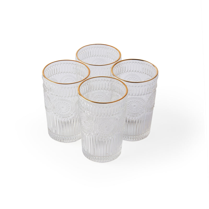 'Ray' Large Gold-Rimmed Sunflower Glasses [Set of 4]