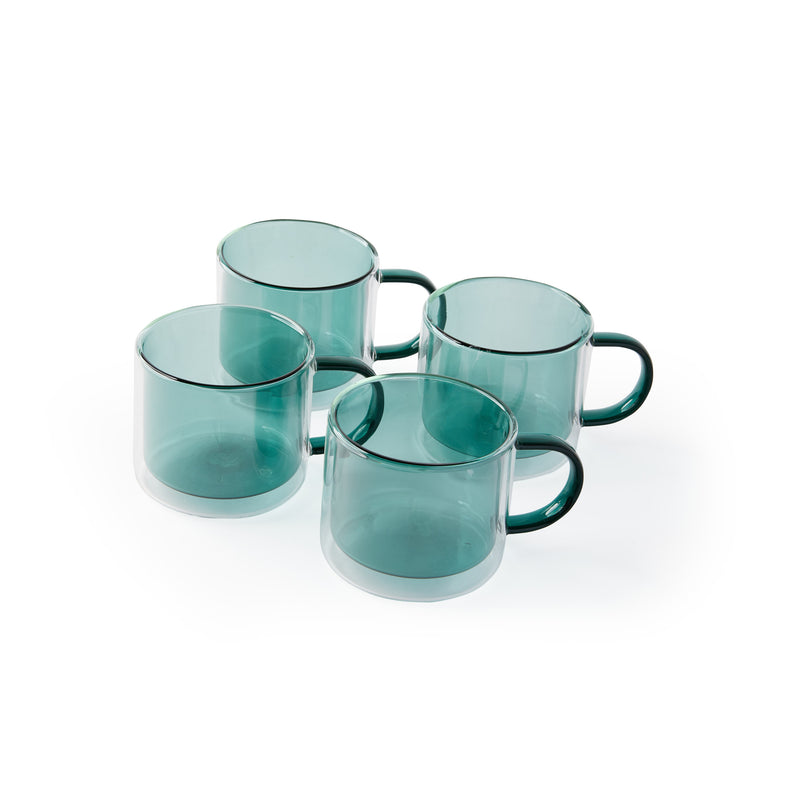 Moss Green 'Retro' Glass Mugs, Small [Set of 4]