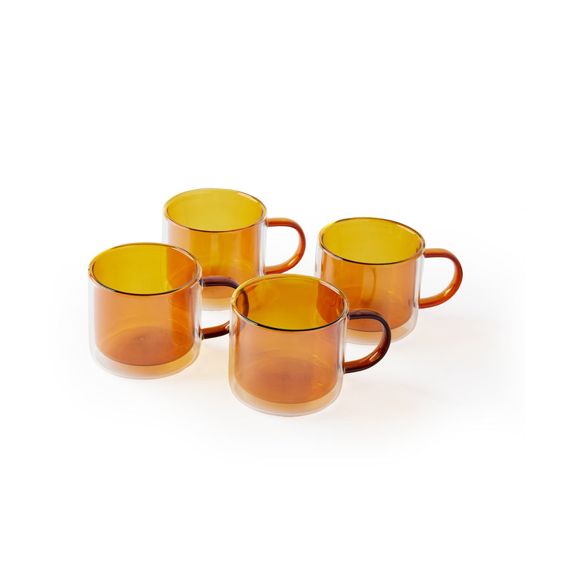 Ochre 'Retro' Glass Mugs, Small [Set of 4]