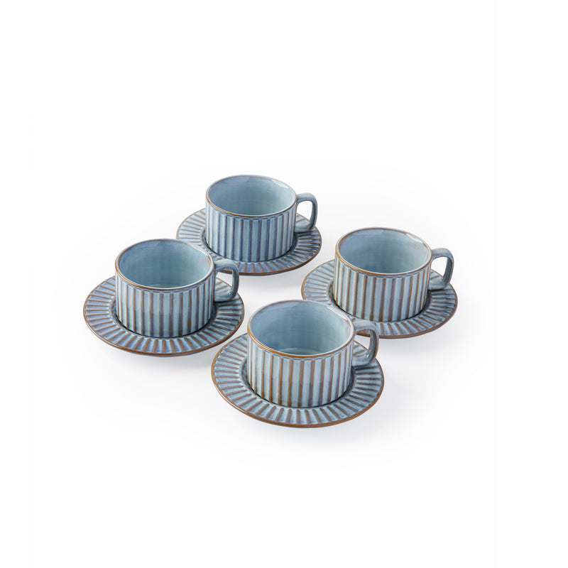 'Claudio' Teacup & Saucer, Sky Grey [Set of 4]