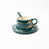 'Ivanna' teacup & saucer with spoon [Green]