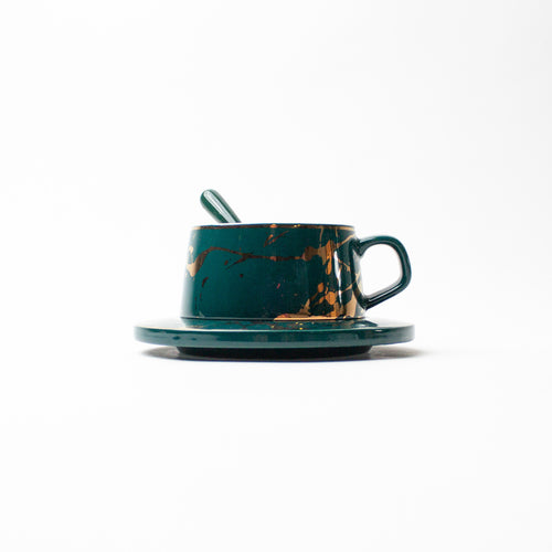 'Ivanna' teacup & saucer with spoon [Green]