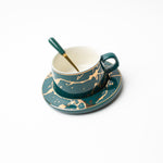 'Ivanna' teacup & saucer with spoon [Green]