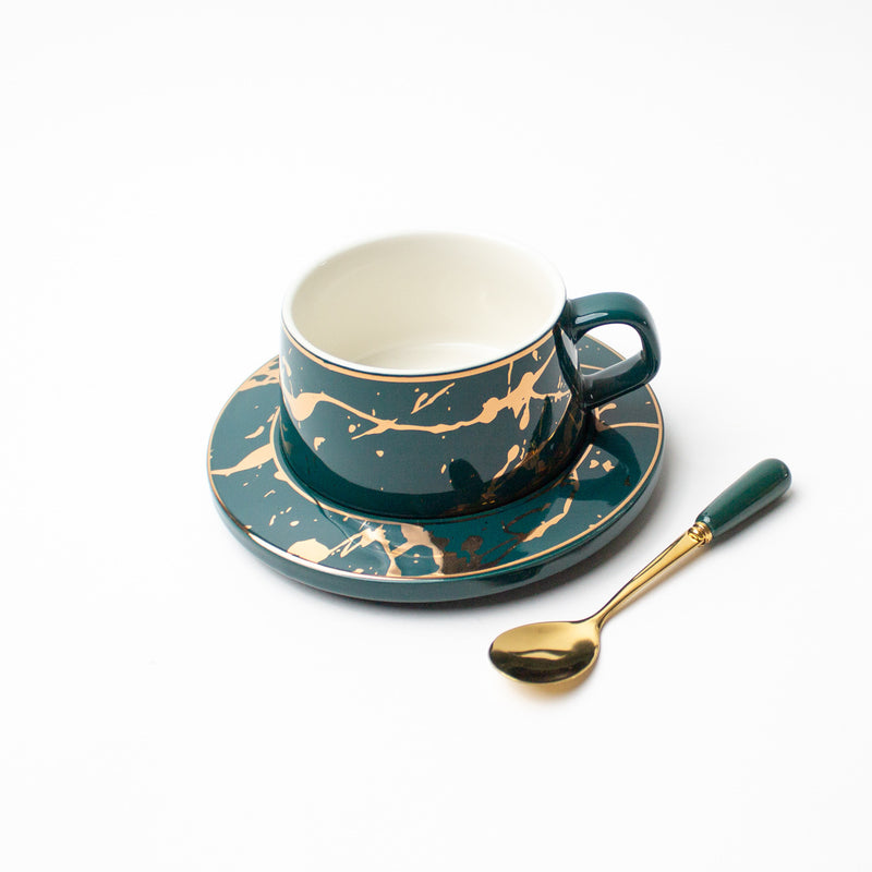 'Ivanna' teacup & saucer with spoon [Green]