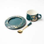 'Ivanna' teacup & saucer with spoon [Green]