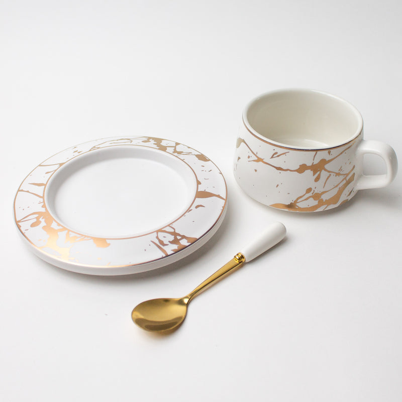 'Ivanna' teacup & saucer with spoon [Cream]