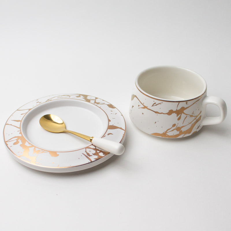 'Ivanna' teacup & saucer with spoon [Cream]