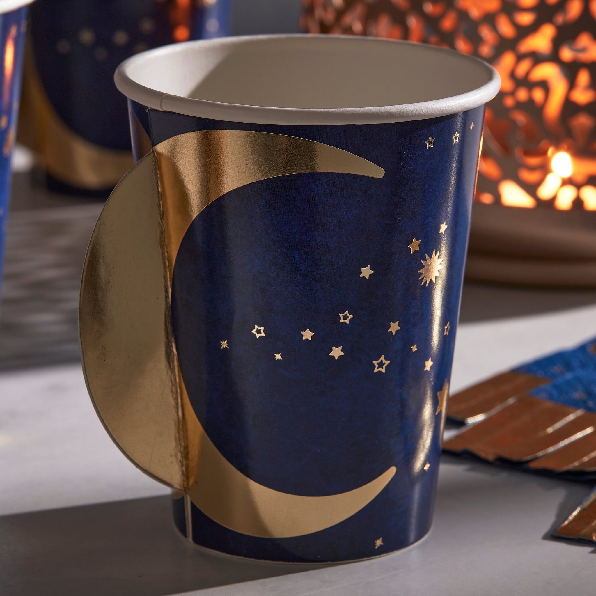 Eid 'Pop-Out Moon' 8 x Paper Cups [Navy & Gold]