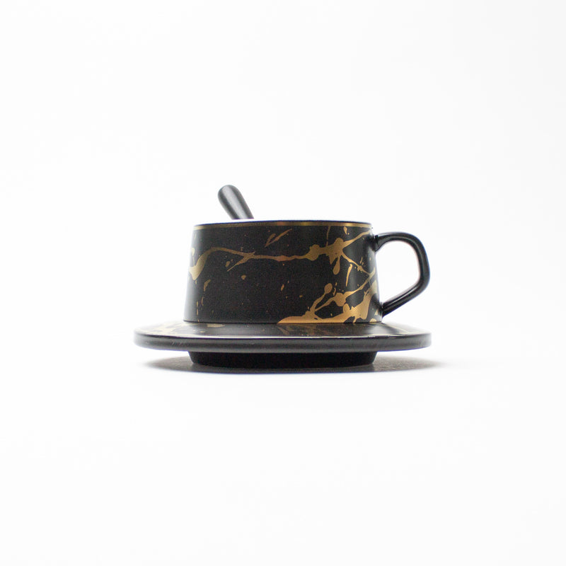 'Ivanna' teacup & saucer with spoon [Black]