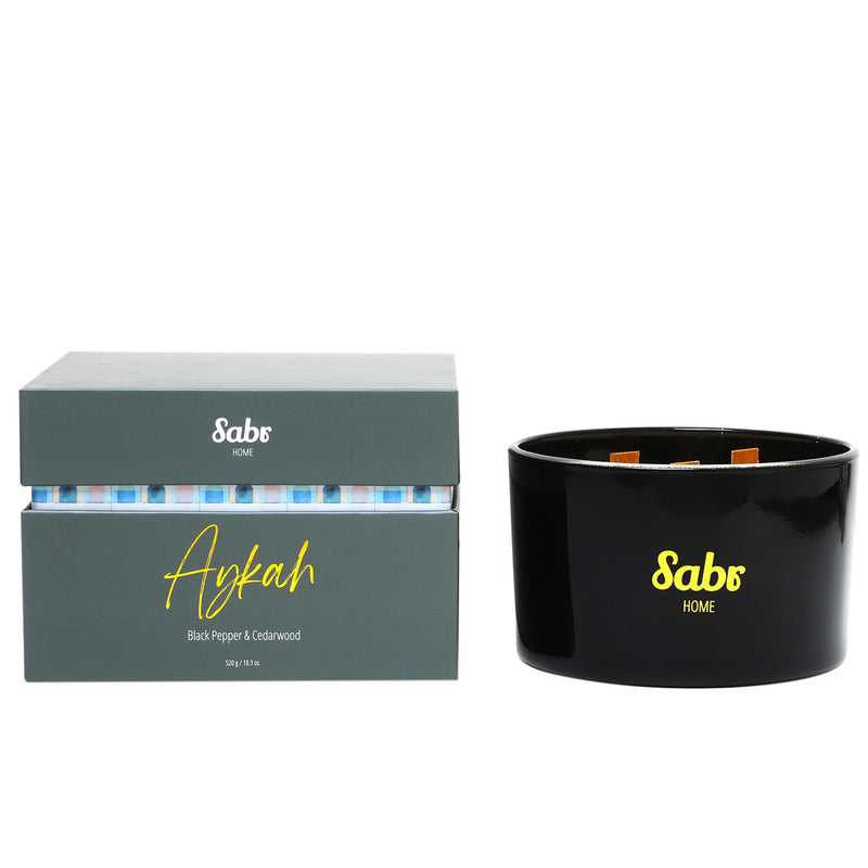 Aykah Wood Wick Candle, Black Pepper & Cedarwood, 520g